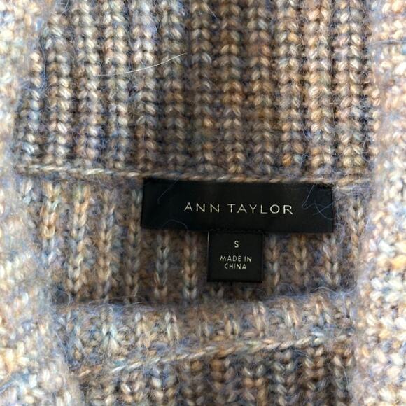 Ann Taylor Chunky Knit Turtleneck Sweater Size Small Blue Gray Brown Wool Blend - Picture 5 of 5